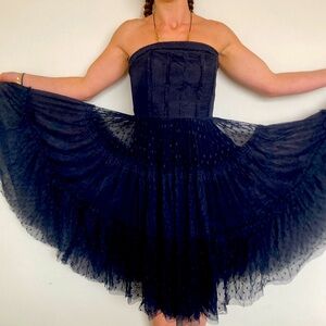 Full skirt sheer black polka dot tulle anthropology dress